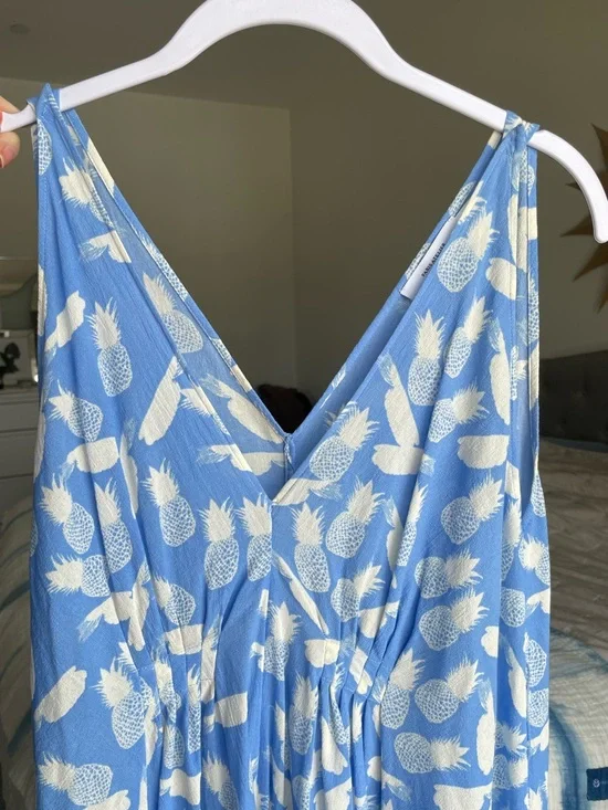 & Other Stories Cotton Pineapple Print Deep V Sleeveless, Waist Tie Summer Dress - Picture 5 of 16